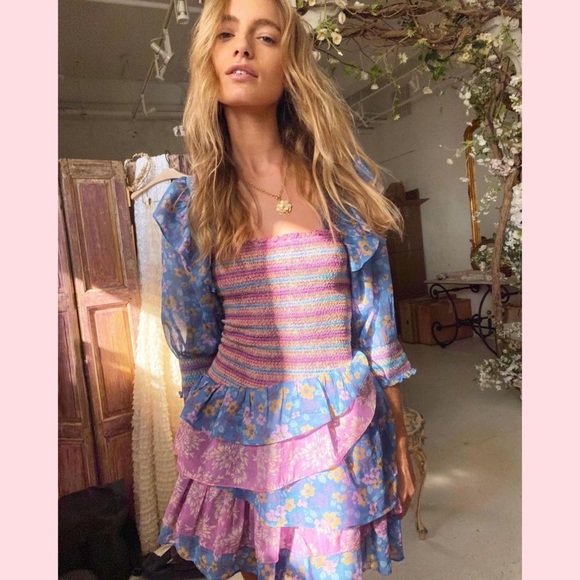 LoveShackFancy Golden Mini Dress in Moody Vino - Picture 4 of 10